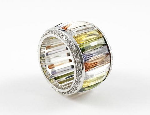 Elegant Multicolor Baguette Thick Brass Ring