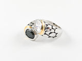 Elegant Twisted 2 Tone Black & White Brass Ring