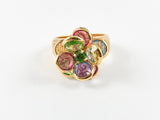 Elegant Multicolor Flower Brass Ring