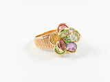 Elegant Multicolor Flower Brass Ring