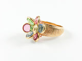 Elegant Multicolor Flower Brass Ring