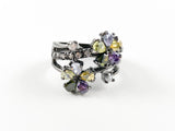 Classic Multicolor Dainty Floral Brass Ring