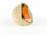 Modern Irregular Brown Stone Caviar Design Gold Brushed Brass Ring