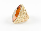 Modern Irregular Brown Stone Caviar Design Gold Brushed Brass Ring
