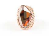 Modern Irregular Brown Stone Caviar Design Rose Gold Brass Ring