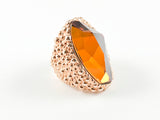 Modern Irregular Brown Stone Caviar Design Rose Gold Brass Ring