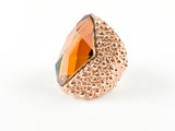 Modern Irregular Brown Stone Caviar Design Rose Gold Brass Ring