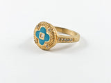 Classic Vintage Dainty Turquoise Flower Gold Brushed Brass Ring