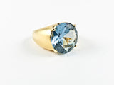 Classic Elegant Aquamarine Round Stone Gold Brushed Brass Ring