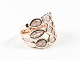 Elegant & Unique 3 Row Multi-shape Stone Rosegold Brass Ring
