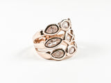 Elegant & Unique 3 Row Multi-shape Stone Rosegold Brass Ring