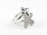 Casual Delicate Double Flower Dimensional Brass Ring