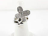 Casual Delicate Double Flower Dimensional Brass Ring