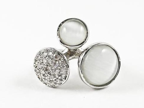 Modern Unique Multi-circle White Cat Eye Stone Brass Ring