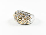 Elegant Delicate 2 Tone Triple Flower Brass Ring