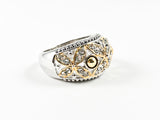 Elegant Delicate 2 Tone Triple Flower Brass Ring