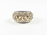 Elegant Delicate 2 Tone Triple Flower Brass Ring