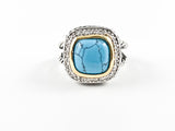 Elegant Turquoise Stone 2-Tone Cable Brass Ring