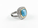 Elegant Turquoise Stone 2-Tone Cable Brass Ring