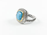 Elegant Turquoise Stone 2-Tone Cable Brass Ring