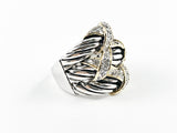 Elegant 2-Tone Rustic Cable Wired Look Brass Ring