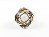 Modern Unique Braided Wire Circular Pattern Two Tone Mother Of Pearl Brass Ring