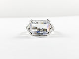 Modern Elegant CZ Stone Cut Shape Brass Ring