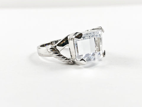 Modern Elegant CZ Stone Cut Shape Brass Ring
