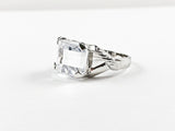 Modern Elegant CZ Stone Cut Shape Brass Ring