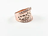 Modern Trendy Textured Rose Gold CZ Brass Ring