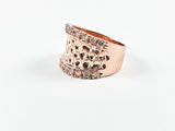 Modern Trendy Textured Rose Gold CZ Brass Ring