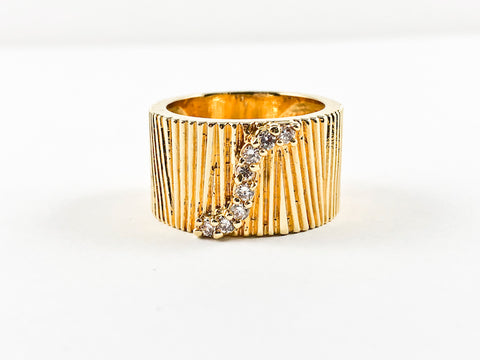 Modern Unique Textured Eternity Small CZ Yellow Gold Brass Ring