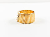 Modern Unique Textured Eternity Small CZ Yellow Gold Brass Ring