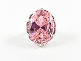 Classic Large Pink Single Stone CZ Unique Setting Brass Ring