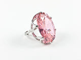 Classic Large Pink Single Stone CZ Unique Setting Brass Ring