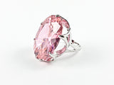 Classic Large Pink Single Stone CZ Unique Setting Brass Ring