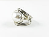 Nice Unique Shape Set Center Pearl Stone Brass Ring