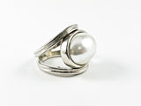 Nice Unique Shape Set Center Pearl Stone Brass Ring