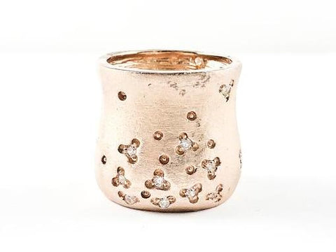 Unique Pottery Style Design Matte Brush Pink Gold Tone Eternity Band Brass Ring