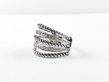 Modern Textured Wire Multi Level Design CZ Brass Ring