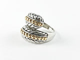 Unique Duo Wrap Textured Design Two Tone Brass Ring