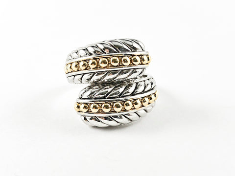 Unique Duo Wrap Textured Design Two Tone Brass Ring