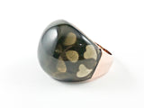 Large Round Clear Olive Color Single Center Stone Pink Gold Brass Ring