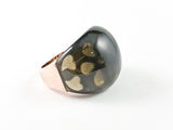 Large Round Clear Olive Color Single Center Stone Pink Gold Brass Ring