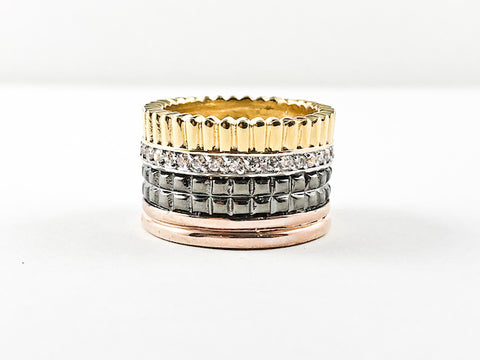 Elegant Multi Color Plating Set Eternity Band Brass Ring