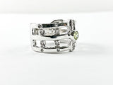 Unique Open Design With Peridot Color Center CZ Brass Ring