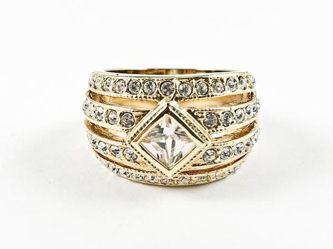Modern Yellow Gold Diamond Shape Center Stone Dome Design Brass Ring