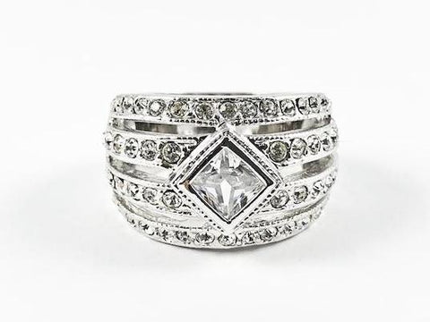 Modern Diamond Shape Center Stone Dome Design Brass Ring