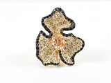 Modern Large Floral Design Black & Clear Crystal Gold Tone Brass Ring