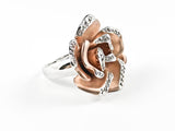 Modern Unique Detailed Rose Gold Tone Rose Petal With CZ Design Brass Ring